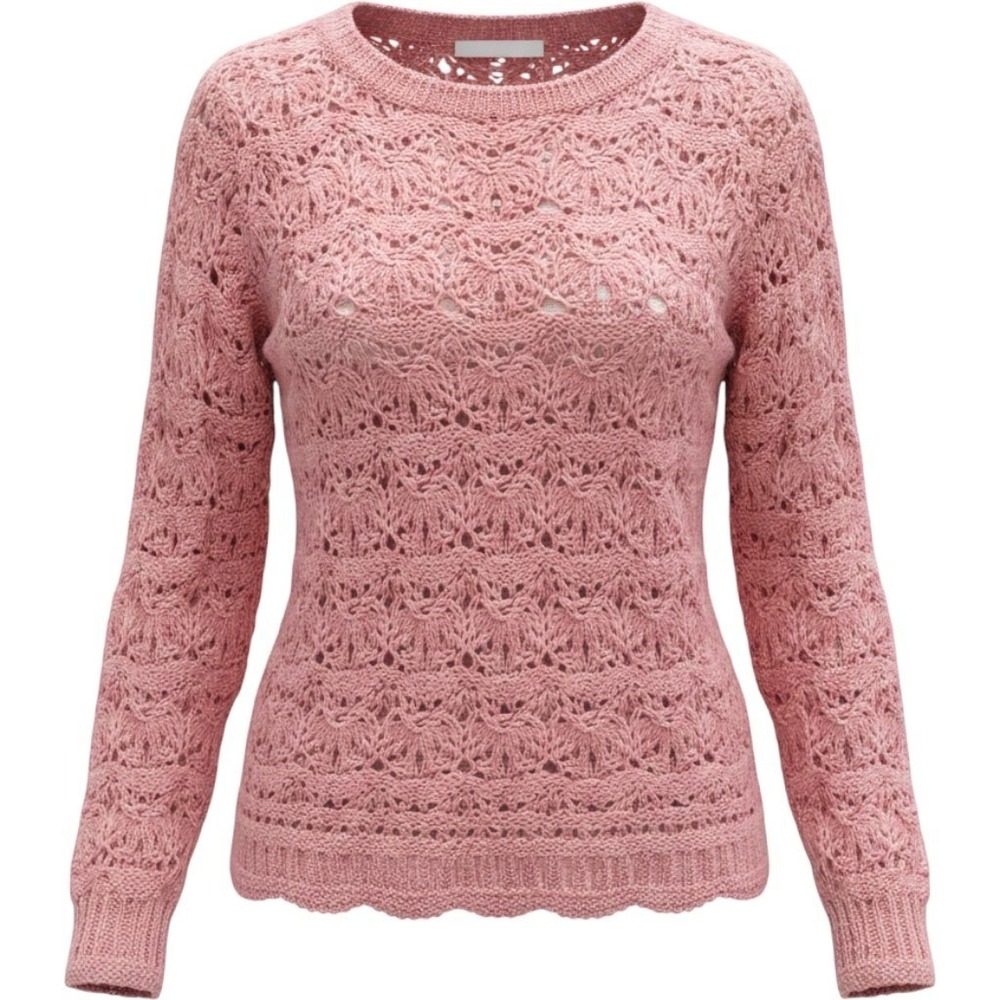 Gap Pink Crochet Open Knit Cotton Sweater heavyweight Crew‎ Neck M Elle vintage